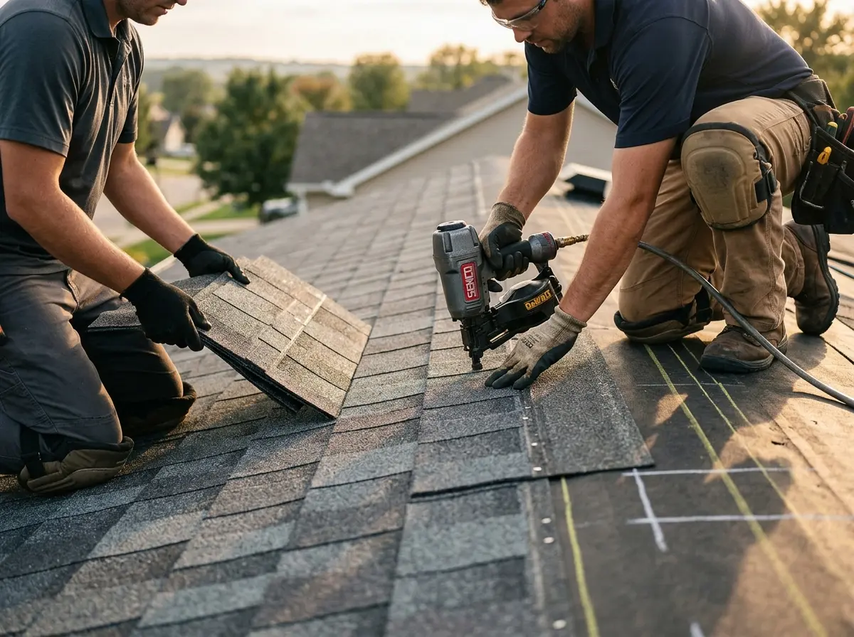 Professional roofer working on a residential roof in Essex